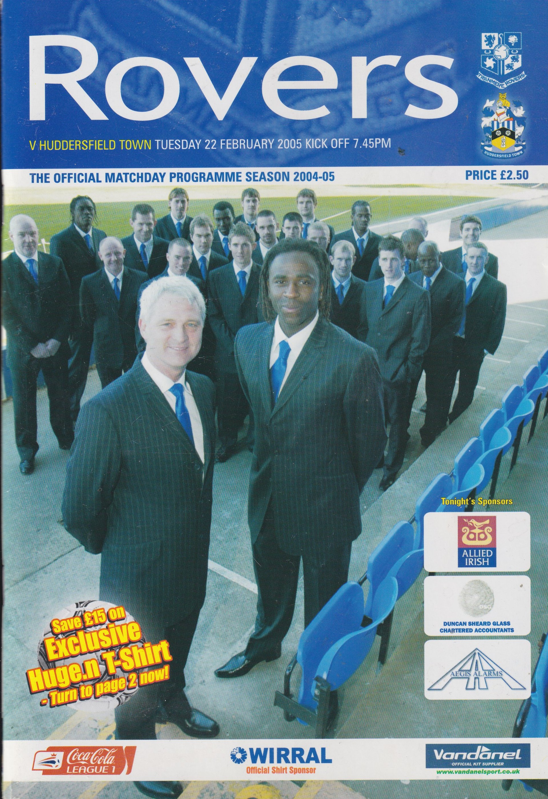 Tranmere Rovers v Huddersfield Town match programme